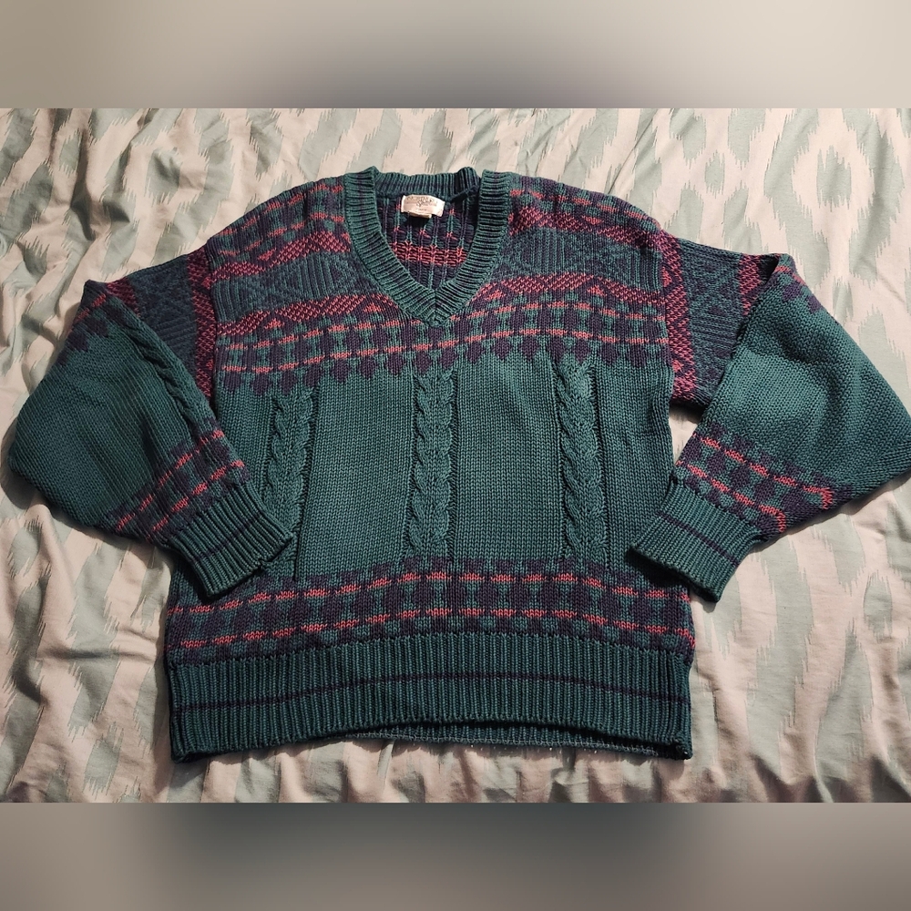 Vintage 80s Northern Spirit by Hudson Bay Red & Green Knit Sweater Men's M/L